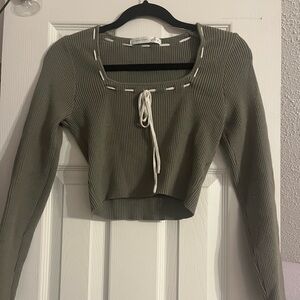 Altar'd State Olive Ribbed Crop Top with Tie